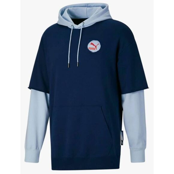 PUMA Classics Now & Then Logo Hoodie Men's Small Blue Athletic Casual Pullover - Picture 1 of 12